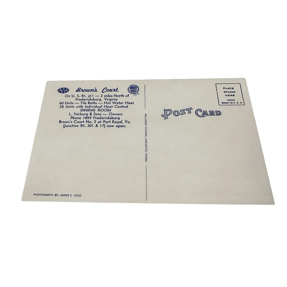 Brown's Court Fredericksburg‎ Virginia Vintage Linen Postcard Unused 1950s